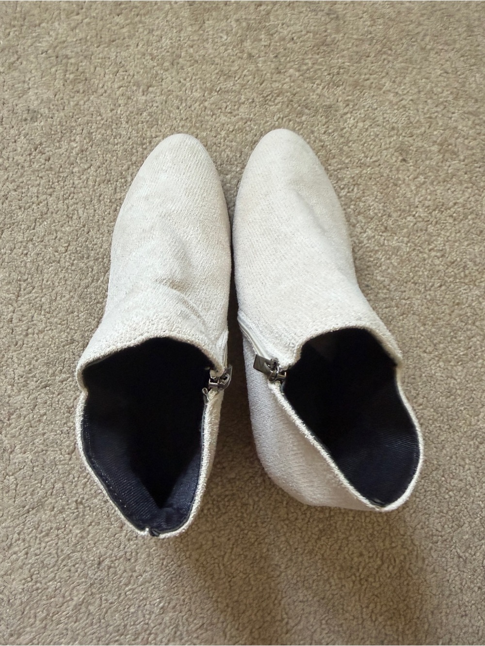 Women’s Beige FauxSuede Look Ankle Boots Size 38 Side Zip Low Heel Booties - Picture 5 of 7